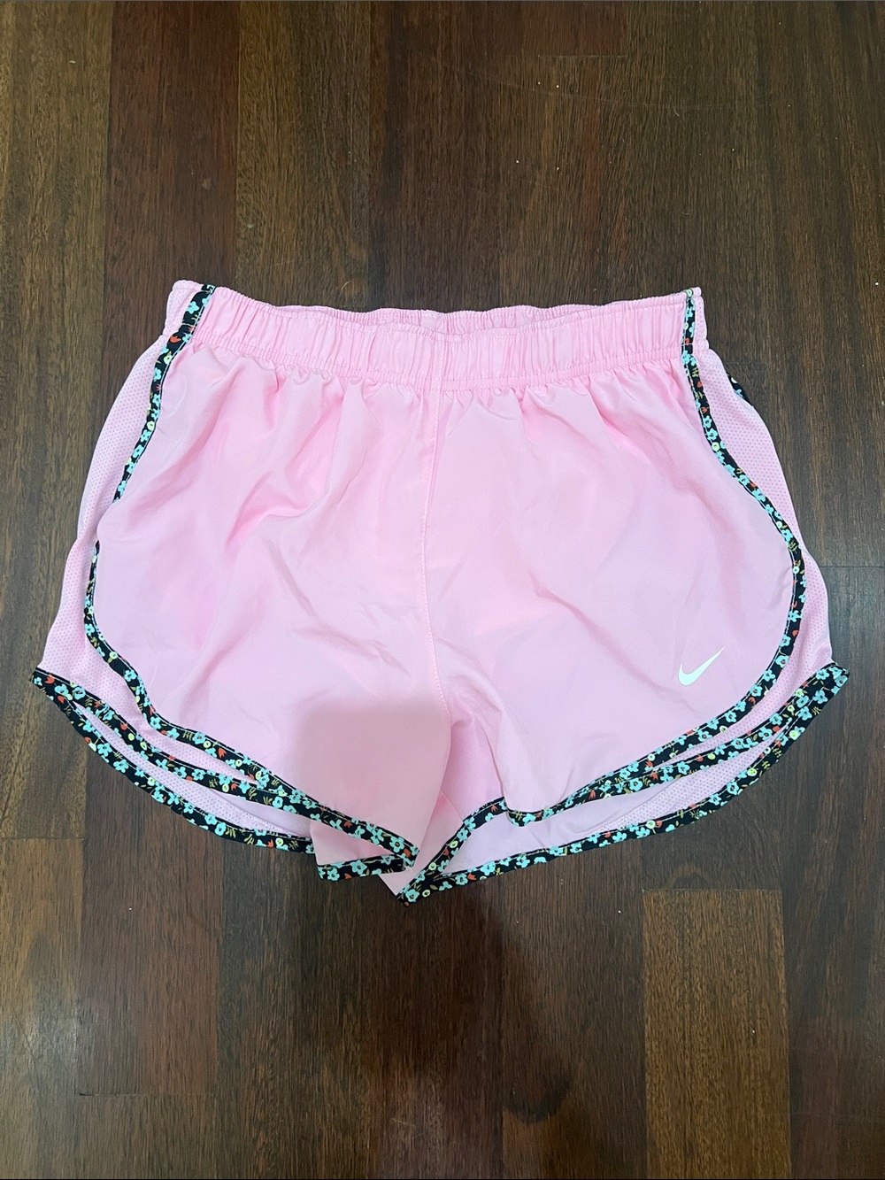 Nike Pink Women's Athletic Shorts with Floral-Edge Trim